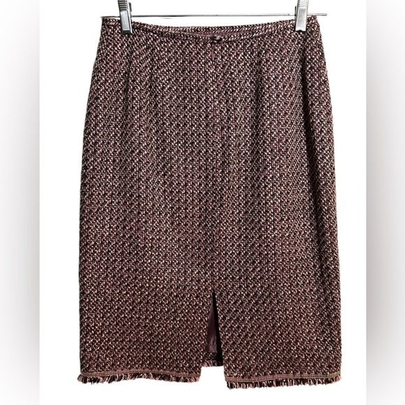 Women’s Pink Black White Tweed Pencil Skirt Velvet Fringe Trim Size 2 - Picture 7 of 11